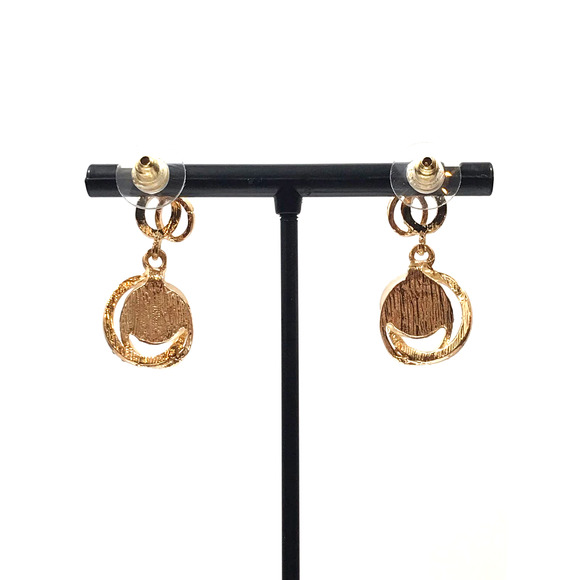 Gold Tone Trendy Round Drop Earrings with Cubic Zirconia - Picture 6 of 12